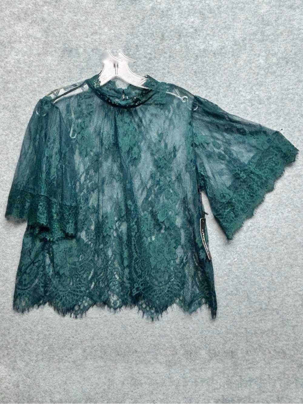 Haute Monde Fairy Grunge Romantic Lace Top Size L Green Sheer Whimsigoth Dark‎